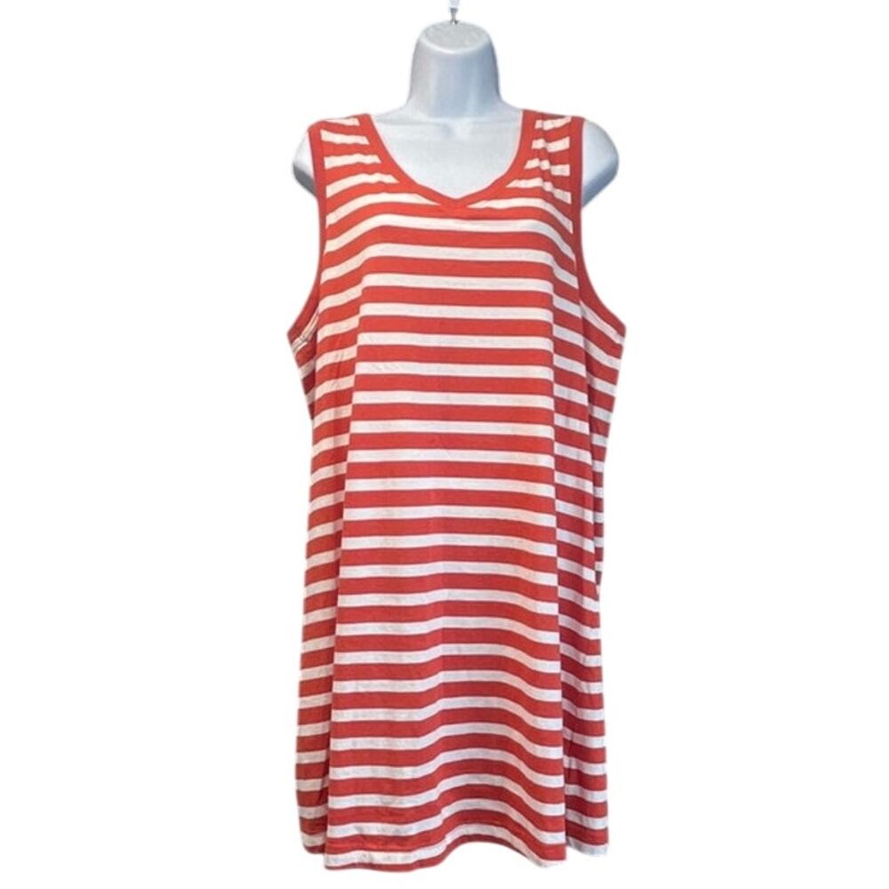 Pact Womens L  Orange White Stripes Organic Sleeveless dress Vacation/Coastal